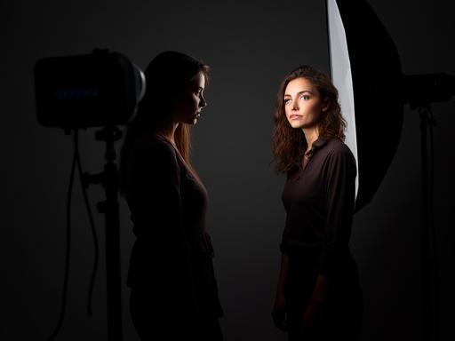 Studio setup showing portrait lighting techniques with a model and Profoto lights